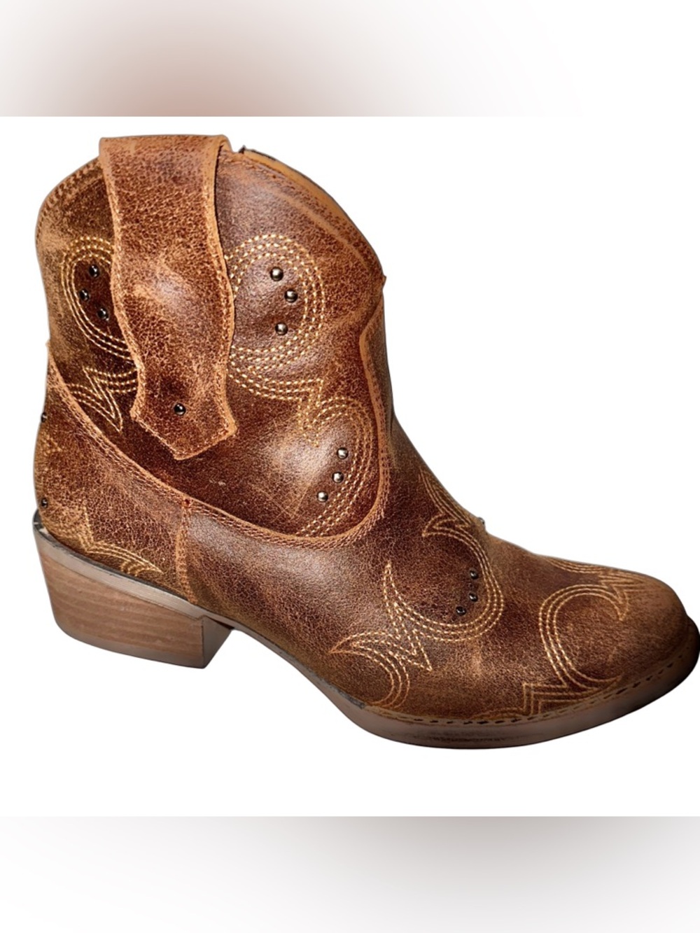 Sterling River Womens Cowboy Boots 8M Western Distressed Leather Ankle Zipper